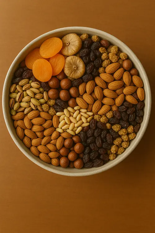 Assortment of bulk dried figs, apricots, raisins, and nuts supplied by Atlas Dried Fruits and Nuts